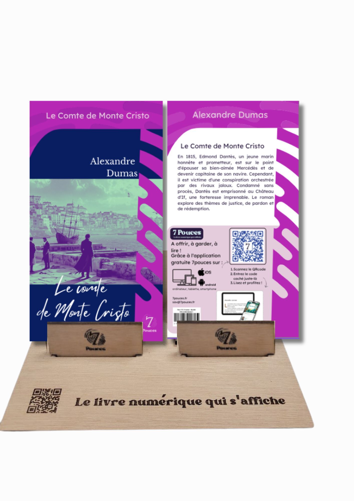 La carte-livre Monte-cristo sur présentoir en bois